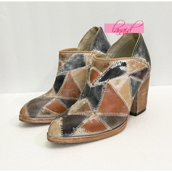 Freebird by Steven Steel Leather Ankle Boots Patched Distressed Western Booties - Picture 11 of 14